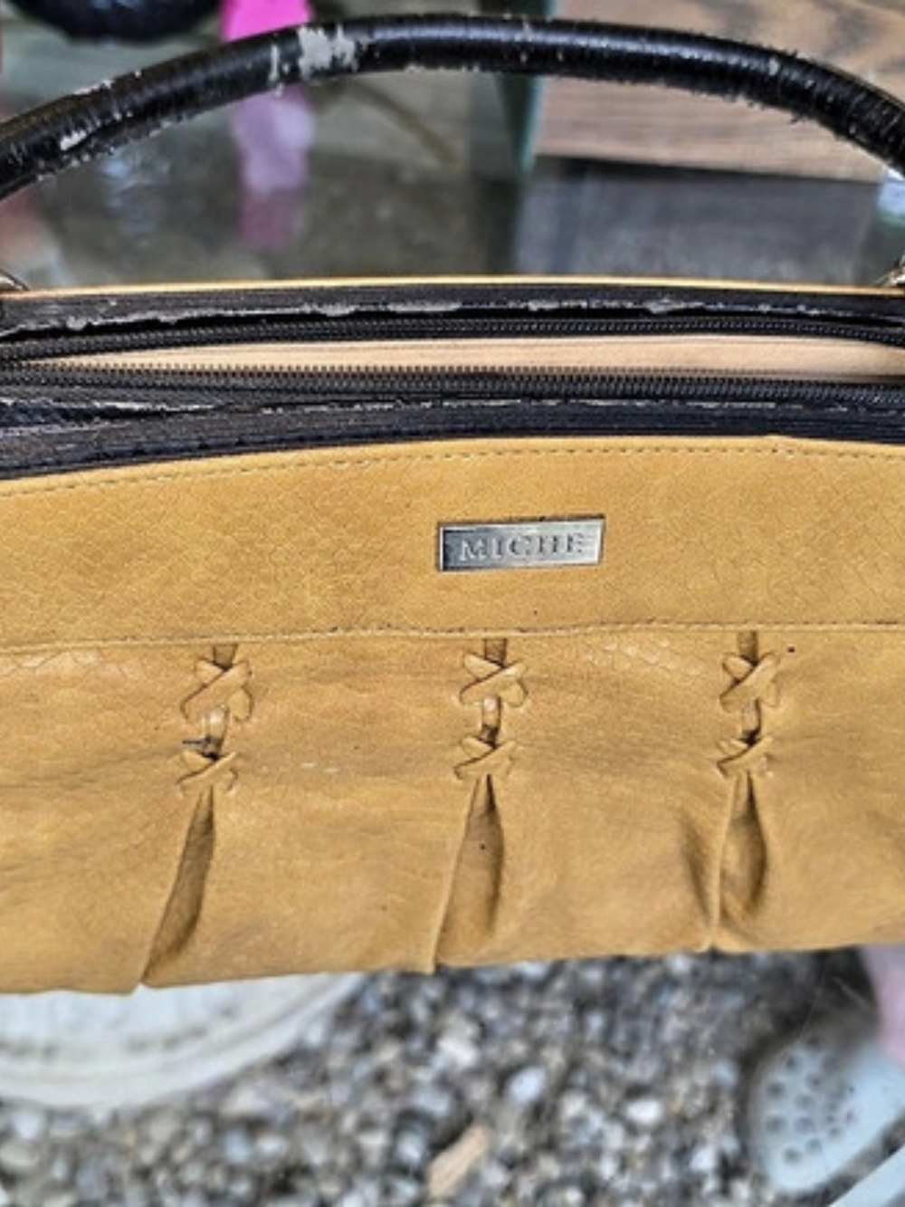 MIGNONE Ruched Satchel in Brown & Black